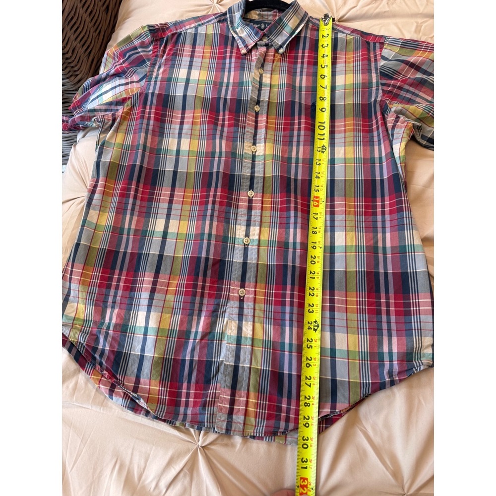 100% Cotton‎ Ralph Lauren Classic Fit Mens Large Short Sleeve Plaid Button Down - Picture 6 of 7